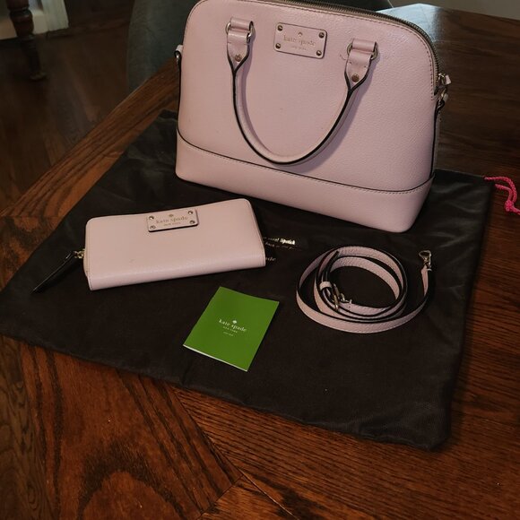 Kate Spade Pink Leather Top Handle Handbag with shoulder strap, matching wallet. - Picture 2 of 10